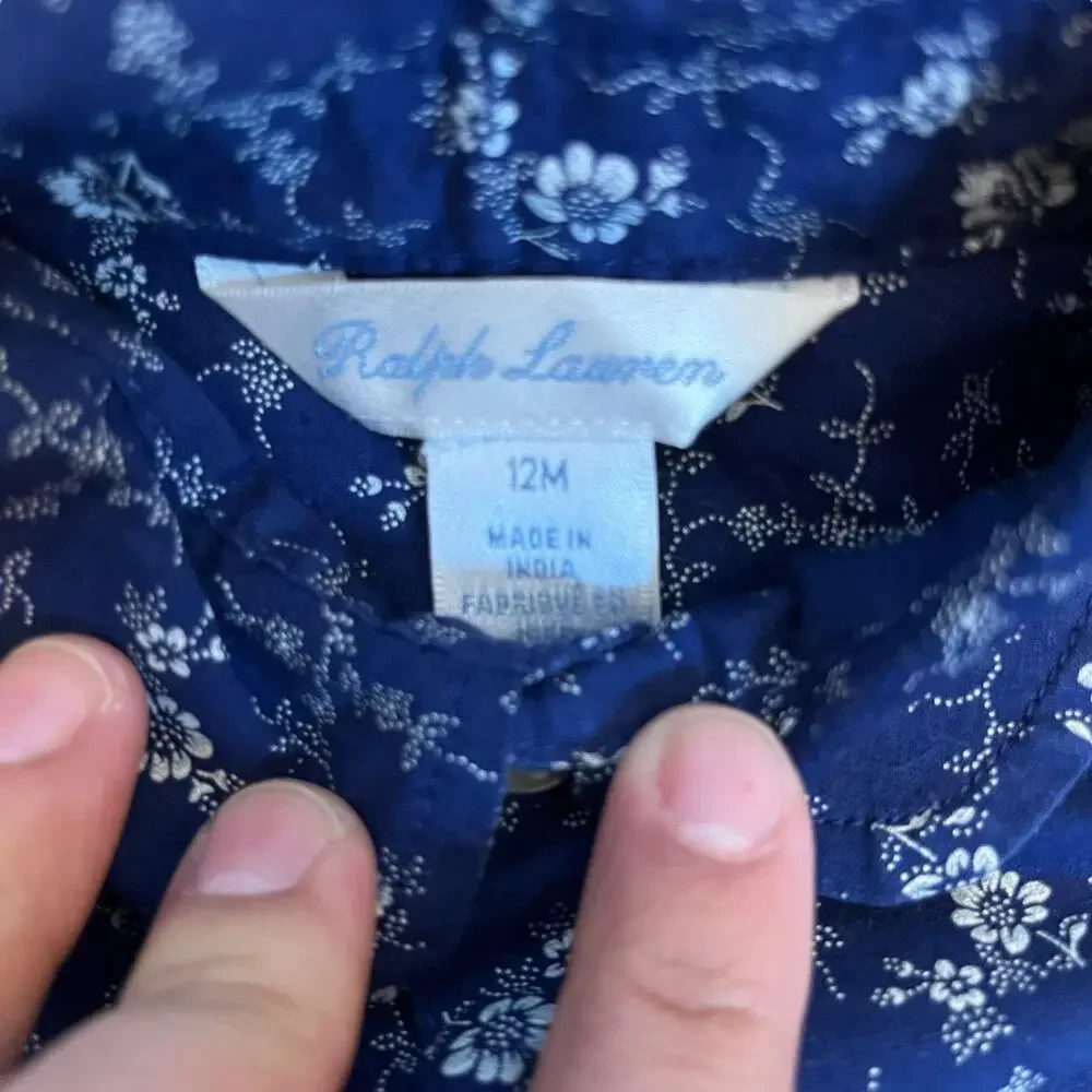 Ralph Lauren Madelyn Floral Cotton Shirt Dress Blue Long Sleeve Cotton Size 12M